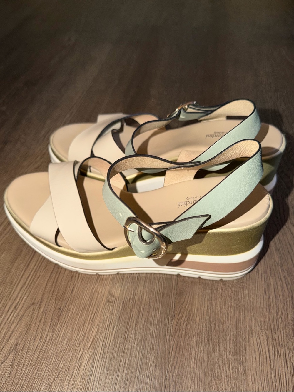 Nero Giardini Beige, Mint & Gold Platform Wedge Sandals